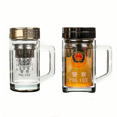 警用水晶玻璃杯 带手柄警察专用茶杯