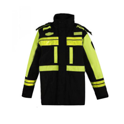 朗盾黑色荧光绿拼色加棉雨衣